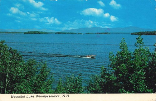 Postcard speed boat lake - postcard,