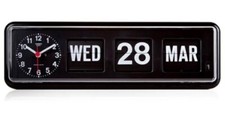 TWEMCO BQ-38 Black Wall/Desk Clock with Perpetual Calendar, Retro Flip Design