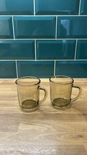 Pair Smoked Glass Mugs 70s 80s