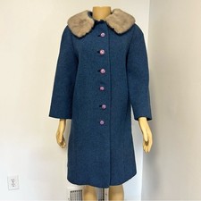 Vintage 50s/60s Presentation Brand Blue Cream Mink Collar Formal Coat Medium