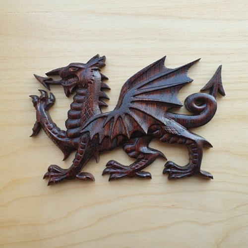 Welsh dragon wood carving - carving, oak