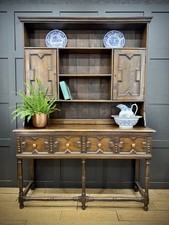 Antique Oak Welsh Dresser – Solid English Oak Farmhouse Sideboard Display Rack