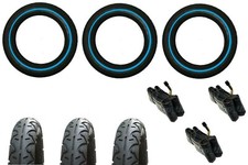 3 x MOTHERCARE EXTREME 3 x 12" Tyres + Bent Valve tubes & Pram Tyres BLUE LINE