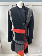 Desigual Women's Coat Size 40 Uk 12 Black Colour Block Velvet Button Up Pockets