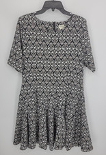 H&M Conscious Collection Dress Womens 14 Black White Geo Print Flared Skater