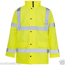 HI VIZ JACKET VIS VISIBILITY SECURITY WORK CONTRACTOR WATERPROOF PADDED HOODED