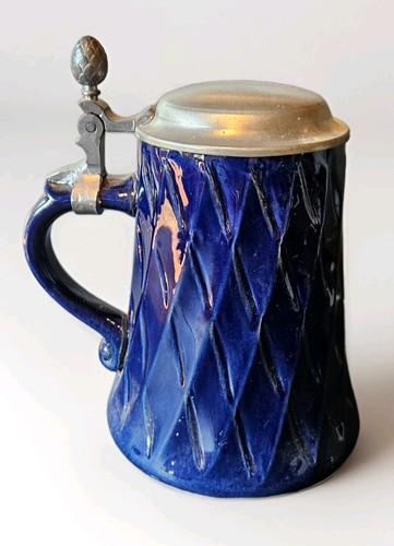 Blue zinn beer stein - blue, german