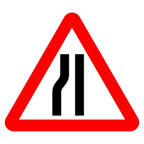 Road narrows left sign or - on,