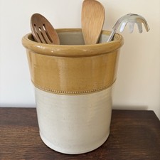 Rare Antique Two-Tone Stoneware Crock – 23cm Victorian Straight Beaded Jar