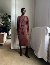 1980 Krizia Luxury Designer Vintage Lion Print Long Sleeve Midi Dress SZ 46 IT