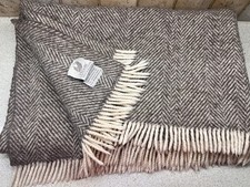 Cotswold Woollen Weavers Beige Cream Lambswool Merino Throw Blanket 49” x 60”