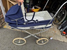 Vintage Marmet 1950-60’s Doll’s Full Collapsable Pushchair Pram Navy Blue Floral