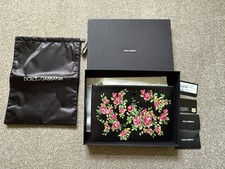 Dolce & Gabbana Rose Print Clutch Bag in Black Leather