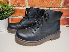 WOMENS RIEKER UK 7.5 EU 41 BLACK FAUX LEATHER LACE UP SIDE ZIP ANKLE BOOTS SHOES