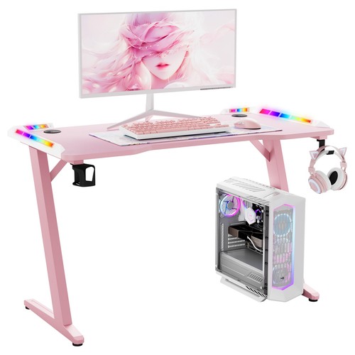 Pink gaming desk - gaming, rgb