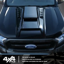 FITS FORD RANGER 16>22 GLOSS BLACK ABS FULL SIZE BONNET SCOOP VENT HOOD COVER