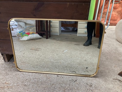 Gold metal frame mirror round - mirror,