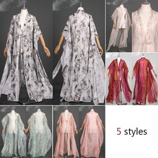 Hanfu Floral Chiffon Cloak Cardigan Wide Sleeved Coat Chinese Costume Cape Hot
