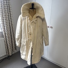 Vintage Swedish Army Shearling Cotton Jacket - Livpäls - Large