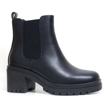 LADIES CHELSEA BOOTS ANKLE CHUNKY SOLE MILITARY COMBAT MID BLOCK HEELS BOOTS