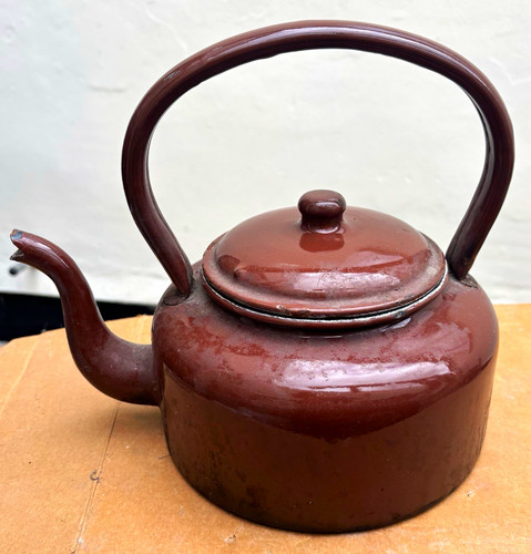 Vintage brown enamel tea - vintage,
