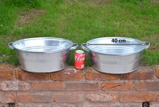2x galvanised round metal tin washing bowl tub - 40 cm / 13 ltr- FREE DELIVERY