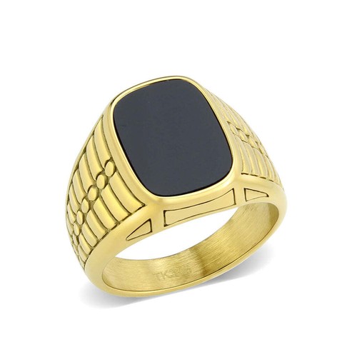Mens gold ring jet black - , cz