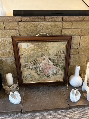 Fireplace screen brass wooden - fireplace,