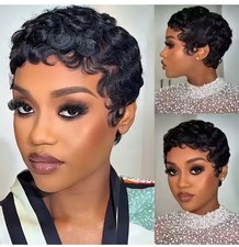 #1B Curly Pixie Cut Wigs For