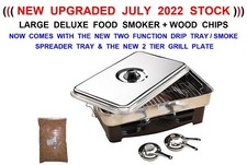 LARGE DELUXE FOOD SMOKER+WOOD CHIPS MEAT POULTRY FISH BBQ CAMPING COOKER STOVE