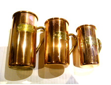 VINTAGE SET OF 3 COPPER & BRASS MEASURING CUPS 4 fl oz 6 fl oz 8 fl oz