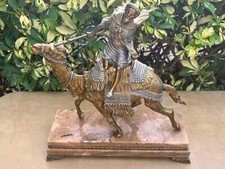 Vintage Camel Rider Arab Warrior Bronze Sculpture with Art Deco Marble Base RARE