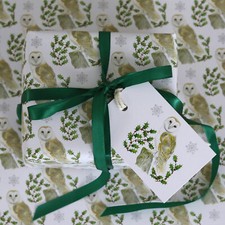 Christmas Barn Owl Luxury Gift Wrap and Tags Recyclable Reusable Wrapping Paper