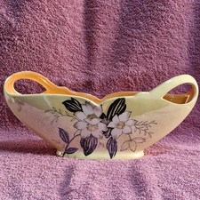 Burleighware Art Deco Yellow Mantle Planter, Black & White flower design