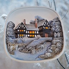 Chalkware Winter Scene Plaque