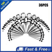 36Pcs Kit 1.6mm-10mm Surgical Steel Ear Taper Flesh Tunnel Stretching Stretcher