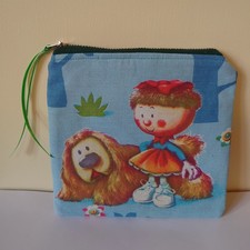 HANDMADE ZIPPED COIN PURSE FLORENCE DOUGAL MAGIC ROUNDABOUT FABRIC 16x16 cm