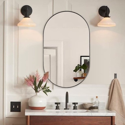 Gold black wall mirror oval - mirror,