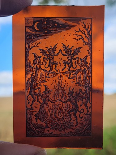 Stained glass witches devil - &,