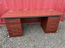 Large Executive Double Pedestal Office Desk Mahogany Effect 8 Drawers