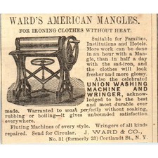 1878 Peterson's Magazine Ad - Wards American Mangles Clothes Iron J. Ward NY SF2