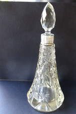 antique art deco h/m 1930 SILVER & cut glass tall perfume vanity bottle & top