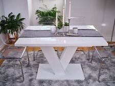 Dining Kitchen Table White High Gloss Extending 120-160cm V Leg Seats 6-8 Masy