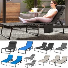 Foldable Sun Lounger w/ Reclining Back, Outdoor Sun Lounger w/ Padded Seat