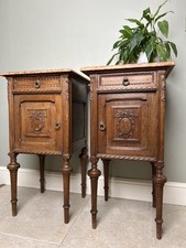 Louis XV Style French Oak Marble Top Bedside Tables Cupboards Cabinets