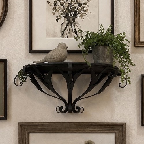 Vtg black wrought iron - iron, wood