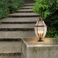Yard Outdoor Pillar Lights Garden Copper Post Lamp Glass Pillar Light Post Light