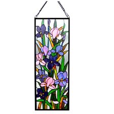 Stained Glass Window Door Panel Iris Floral Tiffany Style 12 x 32 Great Colors