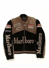 Marlboro Mens Vintage Racing Biker Jacket Rare Genuine Leather Jacket...