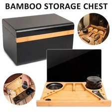 Bamboo Storage Chest - Locking Stash Box with Removable Rolling Tray